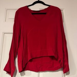 Zara Red Long-Sleeve V-Neck Blouse in Size Small (Like New!)